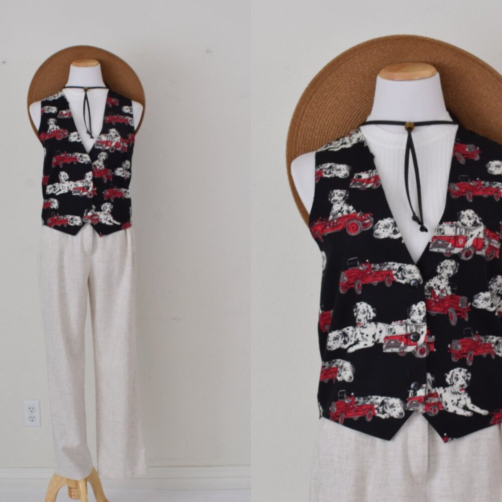 Vintage Dalmation‎ Red Fire Engine Lined Cotton/Acetate Vest by Capelli